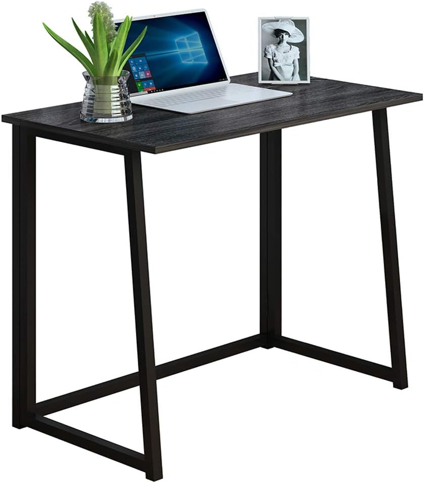 THKKY No-Assembly Folding Desk, 31.5" Small Computer Desk Home Office Desk Foldable Table Study Writing Desk Workstation for Small Space Offices (Gray & Black)