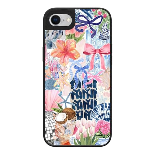 Ehreus Case for iPhone 7/8/SE 2022(3rd)/2020(2nd), Trendy Aesthetic Preppy Coastal Beach Pattern Print, Glossy Hard PC Back Soft TPU Bumper, Slim Shockproof Anti-Scratch Cover for Teen Girls Women