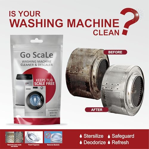 Image of Go ScaLe Washing Machine Cleaner & Descaling Powder, Descaler for top load and front load | Washing Machine Drum Cleaner & Tub Cleaner | Washing Machine Descaling Powder- 100 gm X 4 Pack