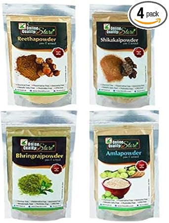 Online Quality Store Amla Reetha Shikakai Bhringraj Powder (225 g x 4) -All Are in Separate Packaging