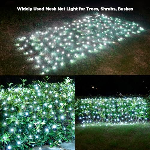 Image of Led Net Lights Christmas Lights Outdoor 200Leds 9ft x 6ft Upgraded White Christmas Net Lighting, Waterproof 5mm LED Wide Angle Outdoor Indoor Mesh Net Light for Trees, Bushes, Shrubs Decorations