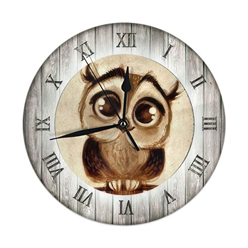 Fehuew Vintage Wooden Owls Print Decorative Round Wall Clock 9.5 Inch Non Ticking Battery Operated For Student Office School Home Decor Silent Desk Clock Art #TOP7