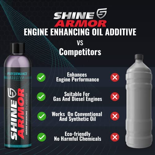 Engine Oil Additive Performance Booster - Shine Armor Oil Additive For Car Engine Treatment With Friction And Stiction Eliminator Nanoparticles - Gas And Diesel Engine Treatment To Extend Longevity #TOP5