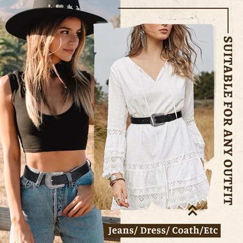 Western Leather Belt for Women Men 1.5" Embossed Country Belt Leather Cowboy Buckle Belts for Jean Vintage Belt Gift2