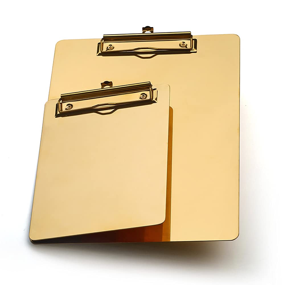 Lot de 4 presse-papiers de luxe en acier inoxydable plaqué or, format A4/A5/A6, porte-documents, menu, bloc-notes, cadeaux pour le personnel et étudiant