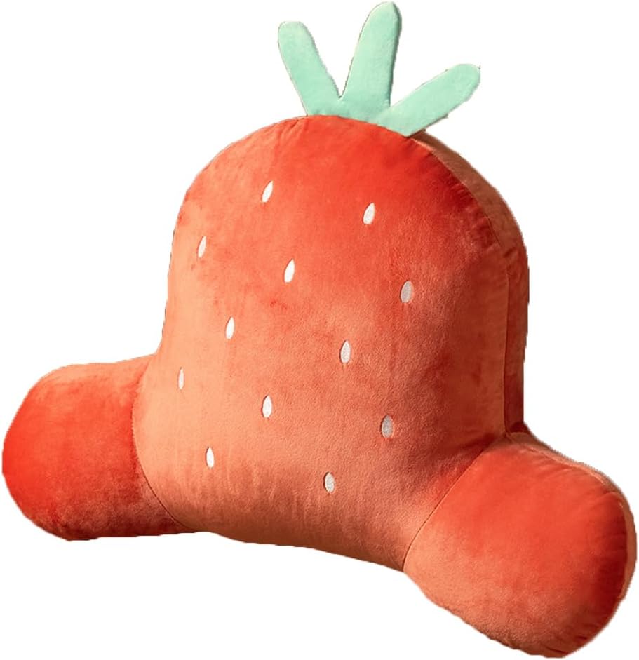 Lovely Soft Reading Pillow Chair Waist Cushion Pillow Bed Rest Reading Pillow Lumbar Back Cushion Rest Chair Pillow for Home & Office (Strawberry)