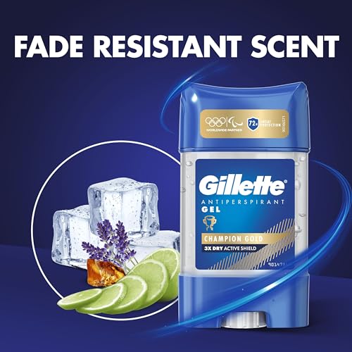Gillette Clear Gel Champion Gold Antiperspirant & Deodorant For Men 70ml, 72 Hour Sweat And Odour Protection, Invisible x6 - Image 5