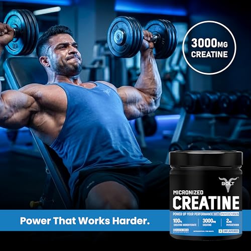 Image of Bolt Micronised Creatine Monohydrate 3000 Powder|With Phycocyanine|Provides Energy Support For Heavy Workout|Formulated In Usa|100 grams (0.22Lb),33 Serving|Unflavored