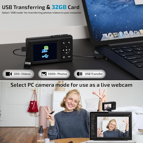 Câmera digital atualizada, câmera de vídeo FHD 4K 44MP com foco automático com zoom de 16X, cartão S