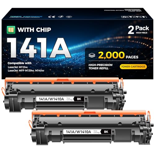 Image of 141A Black Toner Cartridge 2-Pack with chip Compatible Replacement for HP 141A 141X W1410A W1410X Toner Works with HP LaserJet MFP M139w M140w M110w M139 M140 M110 Laser Printer M139we M140we M110we