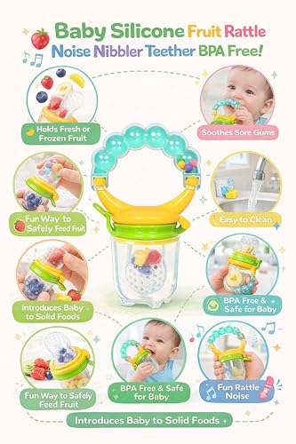 Image of Baby Skin Care Powder Talcum Puff Case Cum Container Box With Fruit Feeder Nibbler Teether For Babies /Kids /Toddler /New Born BPA Free (PATTERN 53)