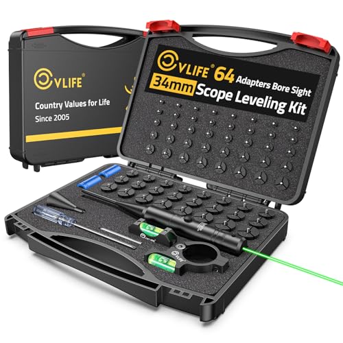 Image of CVLIFE Green Bore Sight Laser with 34mm Scope Leveling Kit with 64 Adapters Fits .17 to 12GA Calibers, Laser Bore Sight, 34mm Anti Cant Scope Level, Magnetic Bubble Level