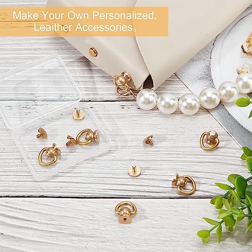 Image of GORGECRAFT 6PCS Brass Ball Studs Rivets D Ring 360 Degree Rotatable Ball Post Head Buttons Screw Buttons Rivets Nails Chicago Stud Screw Metal Ring Free Rotation for Bag Handle Connector Purse Craft
