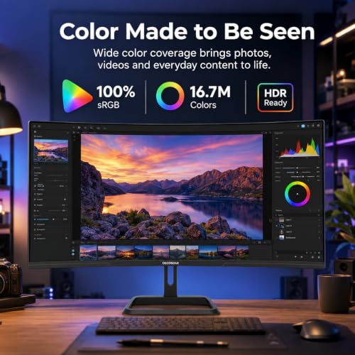 Image of Deco Gear 34 inch Curved Ultrawide Monitor, 3440x1440 UWQHD 21:9 100Hz 1500R | HDR 4000:1 | Adaptive-Sync | PIP /PBP | 100% sRGB | 1ms MPRT | 2 HDMI | 2 DP | 2K VA Screen for Business Laptop PC Home Office