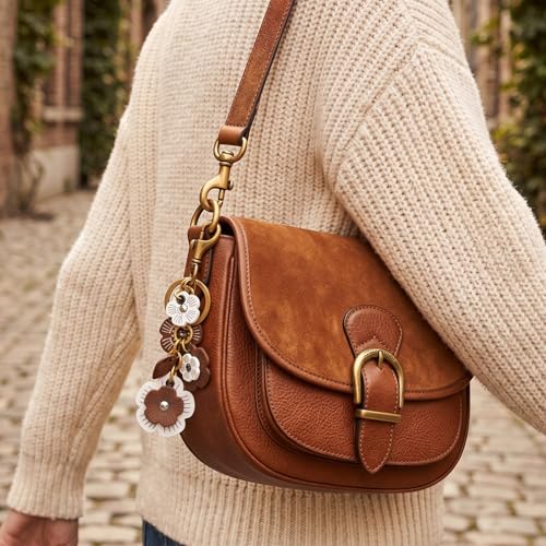 Angyape Flower Bag Charms for Women Purse Charms for Handbags Leather Flower Keychain Retro Aesthetic Keychain Accessories - Image 4