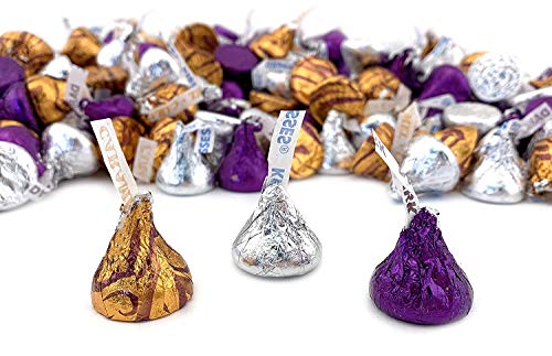 RiverFinn Mega Hershey\'s Kisses Assortment -Milk Chocolate Caramel (Gold), Milk Chocolate (Silver), Dark Chocolate (Purple) Great for Candy Bowls & Buffets, Holidays, Gifts, Baking & More! (2 lbs.)