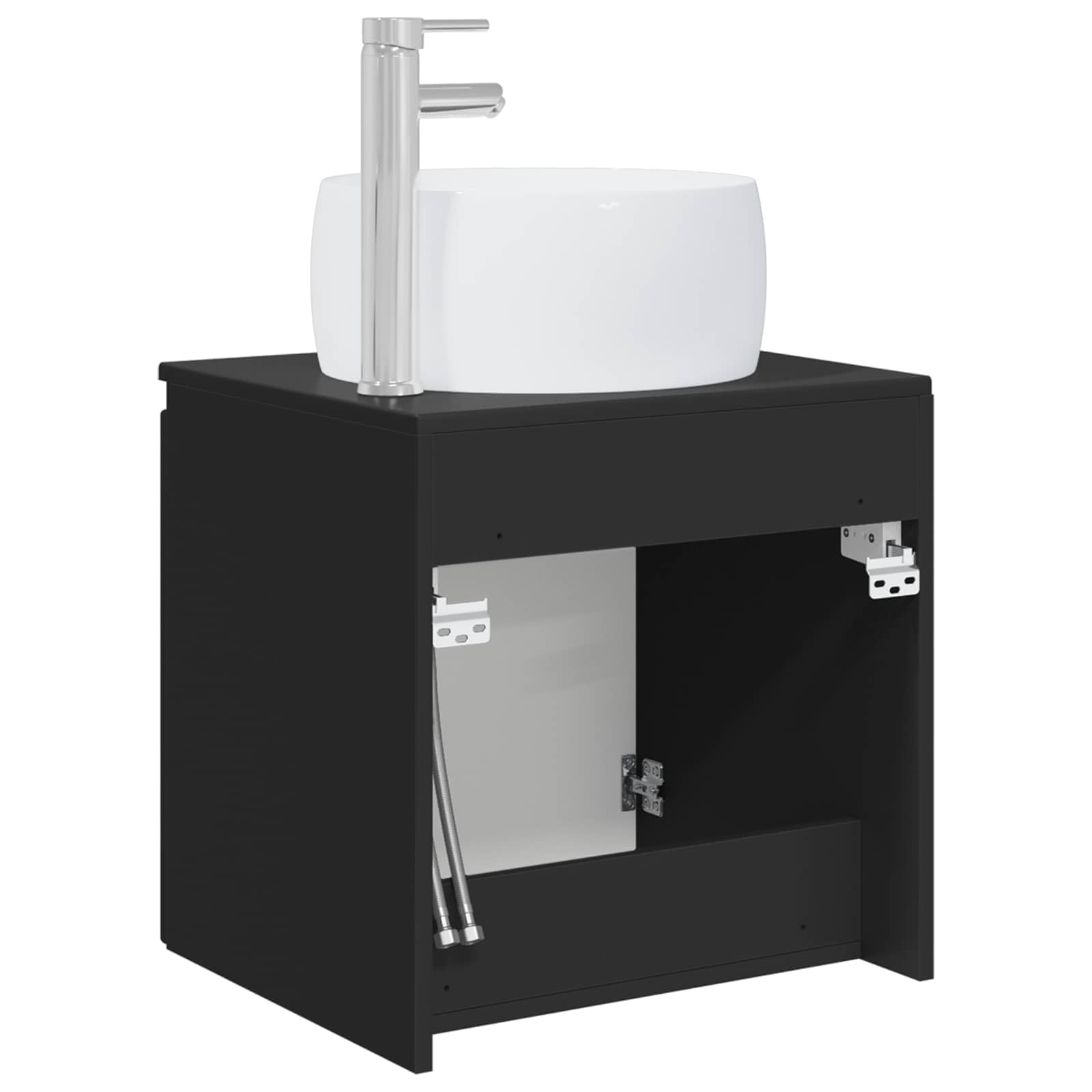 Lavabo da parete in legno nero, 49,5 x 44,5 x 66 cm, con spazio e ripiano, mobile da bagno sospeso, per bagno degli ospiti, lavandino salvaspazio con armadio e ripiano