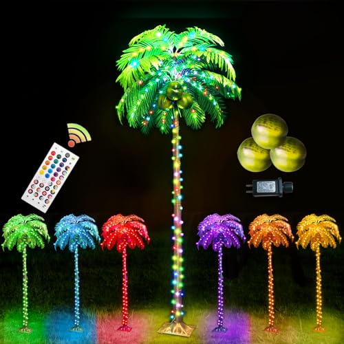 Ledido 5FT Colorful Lighted Palm Tree with 3 Coconuts, 144LED