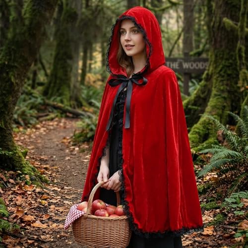 Capa roja con capucha para mujer en poliéster elegante para disfraces de Halloween y cosplay 4