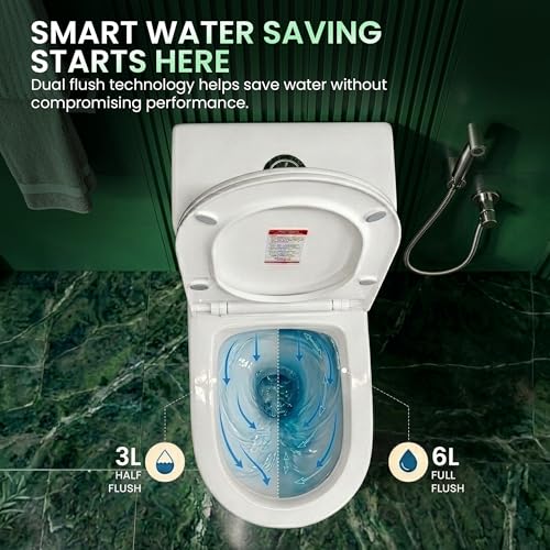 Image of Johnson Delta One Piece Toilet | 110 mm S Trap Floor Mounted Western Commode | Washdown Dual Flush 3 /6L Ceramic Toilet | Box Rim Design | PP Slim Soft Close Seat | 10 Year Warranty