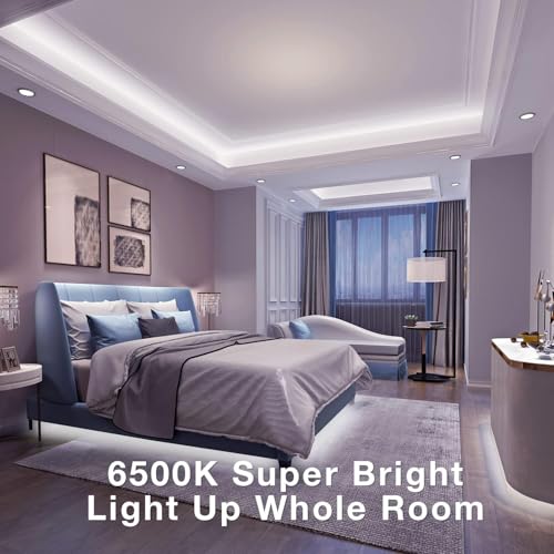 Image of dalattin White COB LED Strip Lights, 32.8ft Dimmable Super Bright 24V Led Tape Light 6500K 1400 LEDs Daylight White Lights for Bedrooms, Mirror, Kitchen, Home Decoration