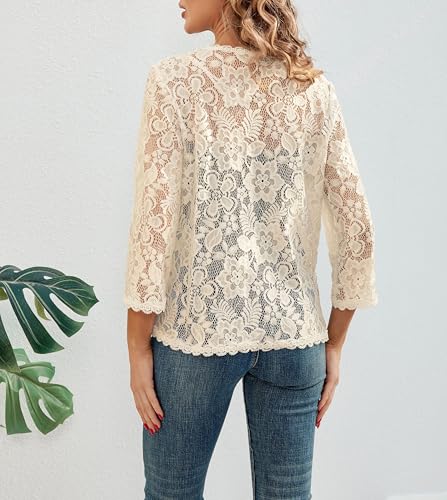 Image of Bolero Shrugs for Women Dresses Black White Lace Summer Beach Lightweight Sheer Long Sleeve Wedding Cardigan Dressy