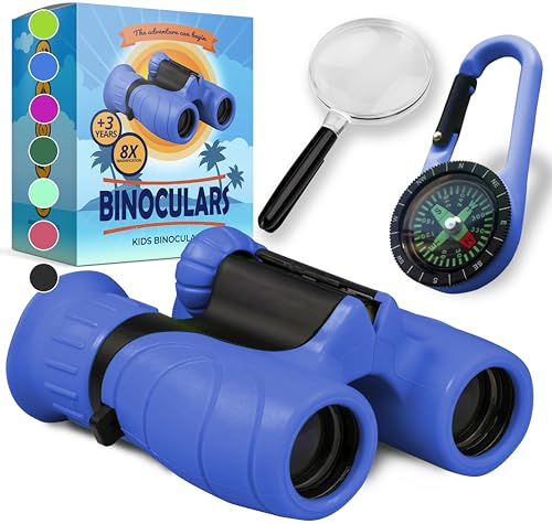 Jumelles Enfant - Cadeau et Jouet Parfait pour Les Garcons et Filles - Grossissement 8X21 - Ensemble Complet avec Loupe & Boussole - Jeux et Jouet Exterieur pour 3-12 Ans Garcons & Filles