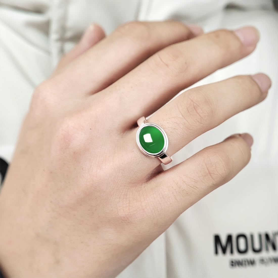 Classical Natural Stone Ring,Dainty Elegant 925 Sterling Silver Real Genuine Oval Gemstone Crystal Quartz Ring Jewelry for Women (A12_Emerald Jade, 9) A12_Emerald Jade 9 image 4 of 6 B0DR62Y6WQ