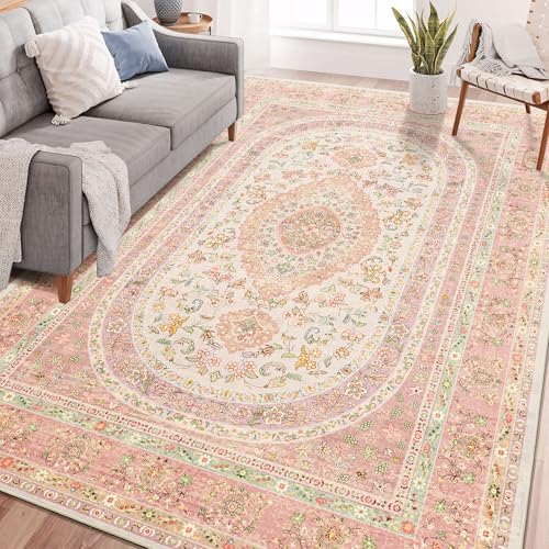 Castage 6'x9' Area Rugs Washable,Pink Rug for Living Room Bedroom