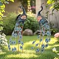 Ultym Extra Large Metal Peacock Garden Decor- Handmade 38" Standing Peacock Statue with Stable Ground Stakes, Backyard Decoration, Metal Garden Art Sculptures