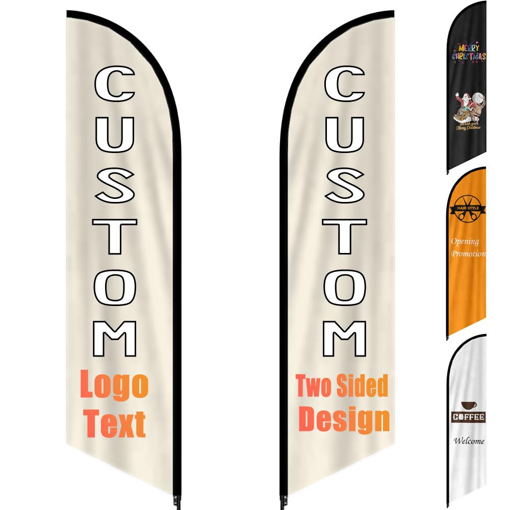 Custom Advertising Feather Flags Outside Double Sided Printing With Your Own Logo Text Photo, Personalized Customized Feather (Flag Only) Business