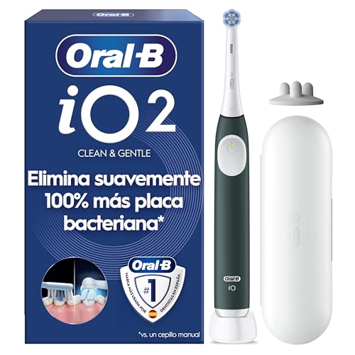 Oral B iO 2 Cepillo de Dientes Eléctrico, 1 Cabezal, Verde   Cepillo Dental con 3 Modos de Cepillado, Sensor de Presión, Temporizador, Estuche de Viaje, Soporte de Recambios, Batería de Larga Duración