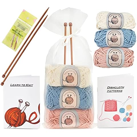 Knitting Kits for Beginners Adults - Knitting Needle Set - Make Your Own Dishcloth - Craft Kits for Adults - Includes Bamboo Knitting Needles and Yarn Needle - Fantastic Gift Cover