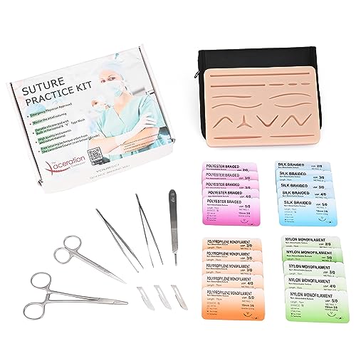 Image of Suture Practice Kit for Medical Students, Complete Training Kit (30 Pieces) Include Durable Silicone Suturing Pad with Pre-Cut Wounds, Tools Kit, and Suture with Threads (Educational Use Only)