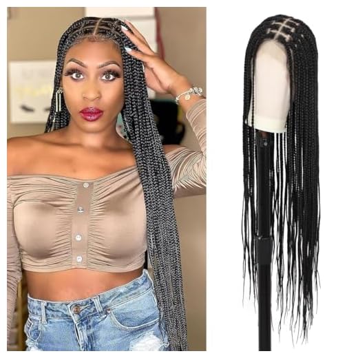Brinbea 36" Full Lace Braided Wigs Knotless Box Braided Wigs with Baby Hair HD Lace Front Braid Wigs for Women Full Handmade Black Synthetic Cornrow Braided Hair Wig