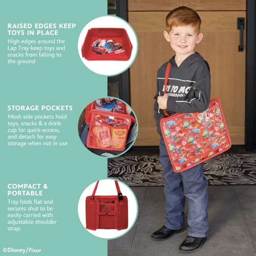 Image of J.L. Childress Disney Baby 3-IN-1 Kids Travel Tray & Tablet Holder - Car Seat Lap Tray Desk for Toddlers, Road Trip Essentials, Activity Table, Travel Accessories - Cars