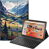 Qindaiwen Keyboard Case for Amazon Fire HD 10 Tablet (13th/11th Generation,2023/2021 Release) 10.1", PU Leather Stand Cover with Detachable Bluetooth Keyboard, Swiss Alps