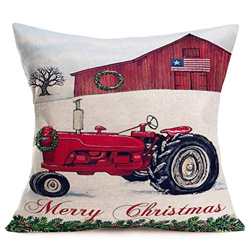 Tlovudori-Merry-Christmas-Rustic-Country-American-Flag-Farmhouse-Decor-Throw-Pillow-Covers-Cotton-Linen-Xmas-Wreath-Farm-Tractor-Red-Truck-Pillowcase-Winter-Decoration-Cushion-Cover-18x18-CR-House Tlovudori Merry Christmas Rustic Country American Flag Farmhouse Decor Throw Pillow Covers Cotton Linen Xmas Wreath Farm Tractor Red Truck Pillowcase Winter Decoration Cushion Cover 18×18 CR House