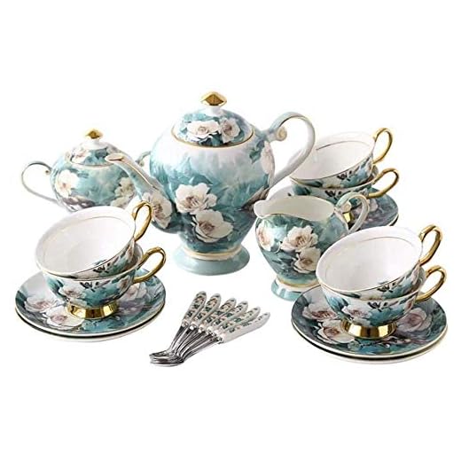Kaffekopp Sats, Eftermiddag Tea European Coffee and Saucer Set Present, Engelska Vardagsrum Dricka Cup Röd Tea Cup Dinnerware Sets (21 stycken)