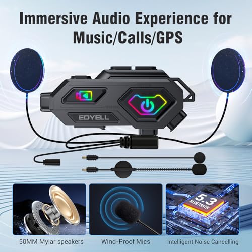 Image of EDYELL Motorcycle Helmet Headset with Camera 1080P HD,360Adjustable Clip,120 Wide Angle,V5.3 HiFi Stereo Calls,IPX6 Waterproof Anti-Collision Recorder,1500 mAh Long Life High Capacity Battery