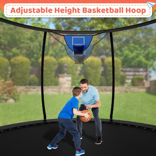 Zevemomo 12 FT Outdoor Trampoline for Kids, Trampolines with Basketball Hoop for Kids and Adults, 12FT Recreational Trampoline with Ladder & Net, ASTM Approved Blue Trampolines
