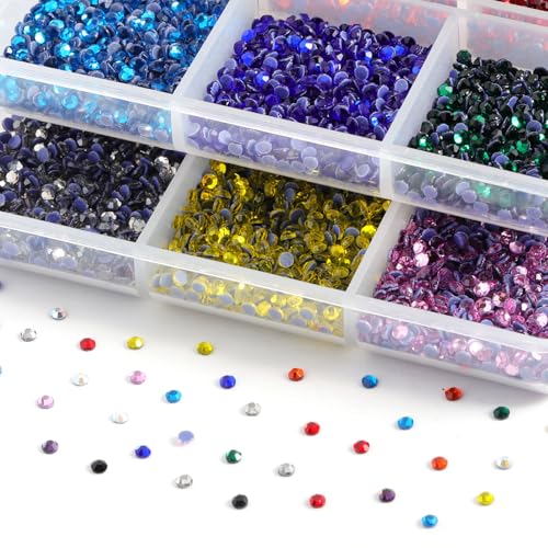 Image of Hotfix Rhinestones Mixed 12 Colors, SS6 /8640pcs | Mat:glass,2 mm, for Crafts Clothes, with Tweezers, Wax Pencils