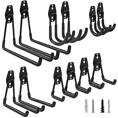 Review de Soportes para garaje tabla con los diez mejores. 37 POGEPE Ganchos para Pared, 12 Piezas Ganchos de Garaje, Soporte para Bicicleta Pared, Kit Organizador de Garaje con Tornillos, Ganchos de Almacenamiento para Garage de Resistentes,...
