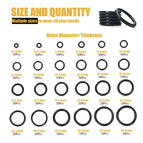800 Pcs 24 Size Nitrile Rubber O-Ring Assortment Kit Sealing Gasket Washer For Professional Plumbing, Faucet, Automotive, Mechanic, Repairs, Air Or Gas Connections #TOP1