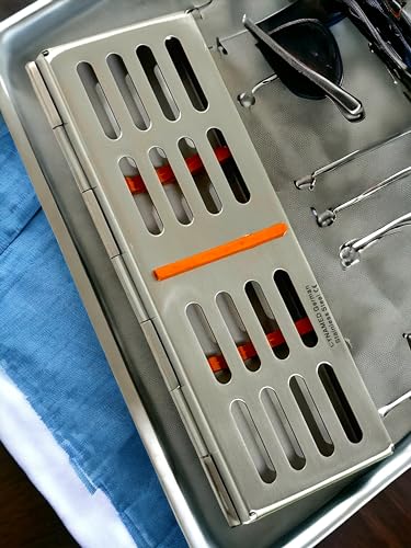 Dental Sterilization Cassette/Rack/Box/Tray 5 Slot for Dental Instruments - Autoclave Box German Stainless Steel - Artlab (Orange)