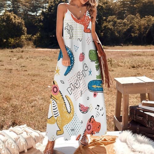 Robe longue dinosaure sur skateboard sans manches d'été - 2