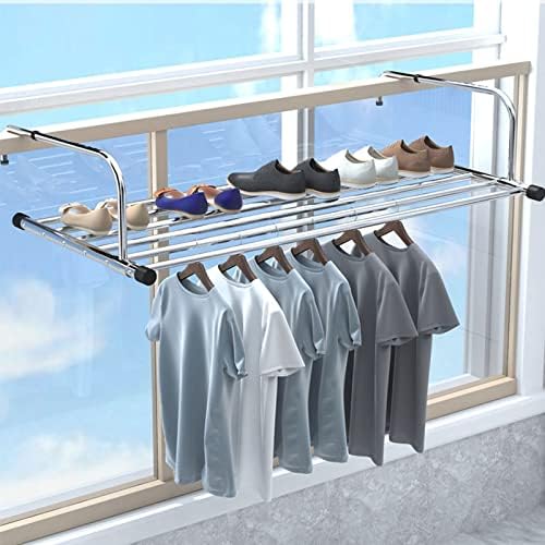 Stainless Steel Folding Clothes Drying Rack - Collapsible Laundry Airer for Indoor/Outdoor Use, Retractable Multi-Functional Drying Rack & Shoe Storage Solution