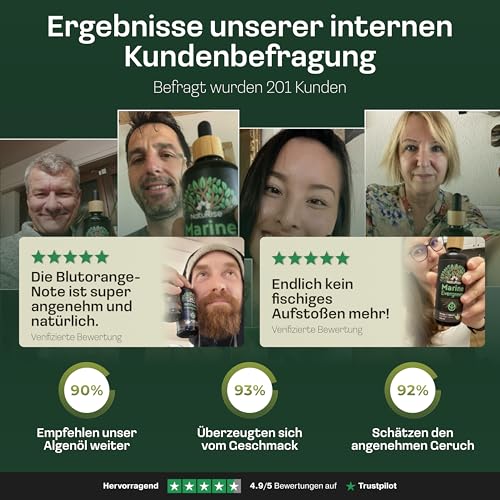 NatuRise® Omega 3 Vegan - 4700mg Algenöl pro Tag davon 3139mg Omega 3 (DHA, EPA & DPA) - Hochdosiert – 100ml – Laborgeprüft– Pipette mit Dosierskala - UV-Glas (Blutorange & Zitrone)