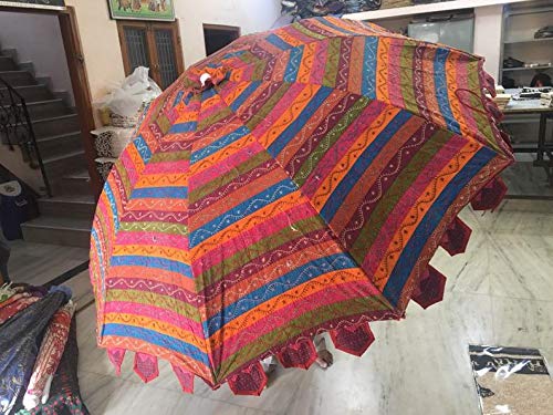 Indian Garden Umbrella- Outdoor Umbrella Sun Shade Umbrellas For Weddings, Decorative Umbrellas For Bridal Shower, Sun Umbrellas For Beach, Handmade Patchwork Embriodery Garden Patio Umbrella Parasols #TOP6