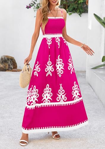 Image of PRETTYGARDEN Women's Summer Boho Maxi Dress Floral Sundresses | Spaghetti Strap, Sleeveless, Smocked Bodice, A-Line Long Flowy, Lightweight Soft, Wedding Guest Party, Beach Vacation Outfits